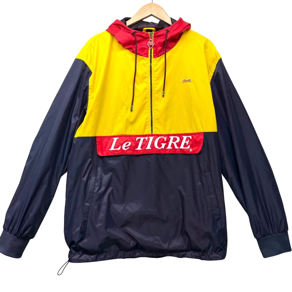 Le Tigre Collection Mens XL Colorblock Windbreaker Navy‎ Yellow Red Quarter Zip